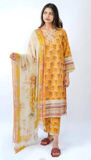 Meerak 3PC UnstitchedEmbroidered Lawn Suit