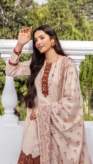Kalam 3PC Unstitched Embroidered Jacquard Lawn Suit